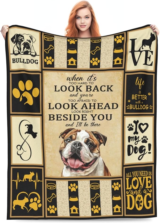 English Bulldog Blanket, Bulldog Decor Throw Blankets, Dog Gifts for Women Boys Girls Men Lover Adult Cozy Fleece Flannel Bedding Stuff Animal Plush for Couch Sofa Bed 60"X50"