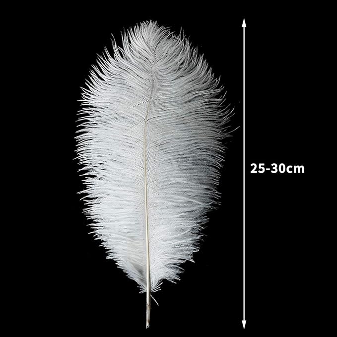 24pcs Natural White Ostrich Feathers 10-12inch (25-30cm) for Wedding Party Centerpieces，Flower Arrangement and Home Decoration.
