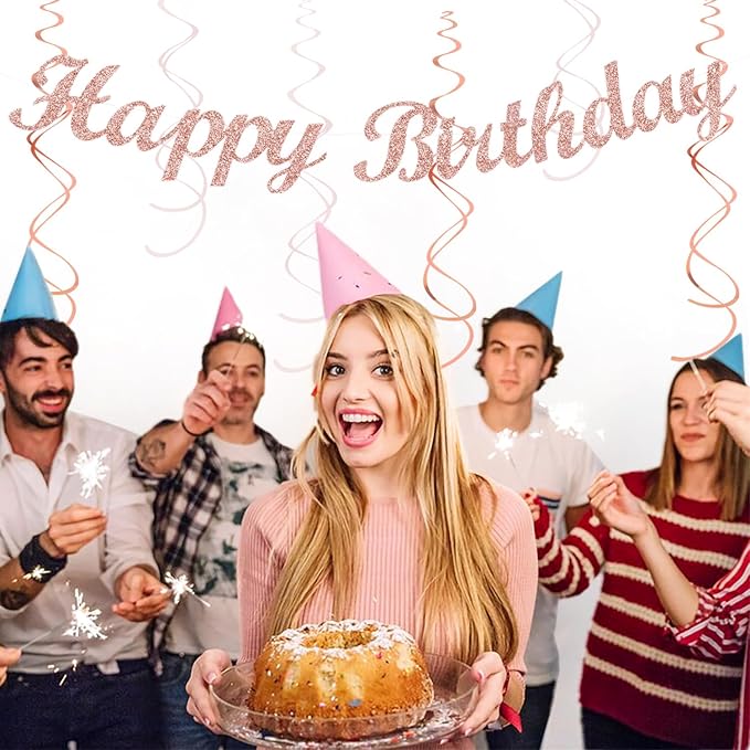 Rose-Gold Pink-White Happy Birthday Party-Decorations - 31pcs Sweet First 16 18th 21st Women Girls Paper Lanterns Streamers Banner,Tissue Pom Poms Decor,Flower Fans Tassels Graland Supplies Hugmoon