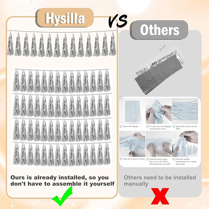 6P Silver Foil Fringe Metallic Tassel Streamers Banner Tassel Garland for Parade Floats, Bachelorette, Wedding, Birthday, Graduation, Christmas, Bridal/Baby Shower Party Decorations