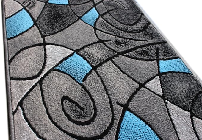 Masada Rugs, Modern Contemporary Area Rug Mat, Blue Grey Black (2 Feet X 3 Feet) Mat