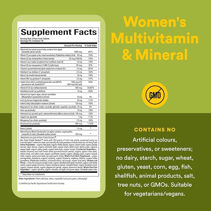 Whole Earth & Sea from Natural Factors, Women's Multivitamin & Mineral, Whole Food Supplement, Vegan, 60 tablets (30 servings)