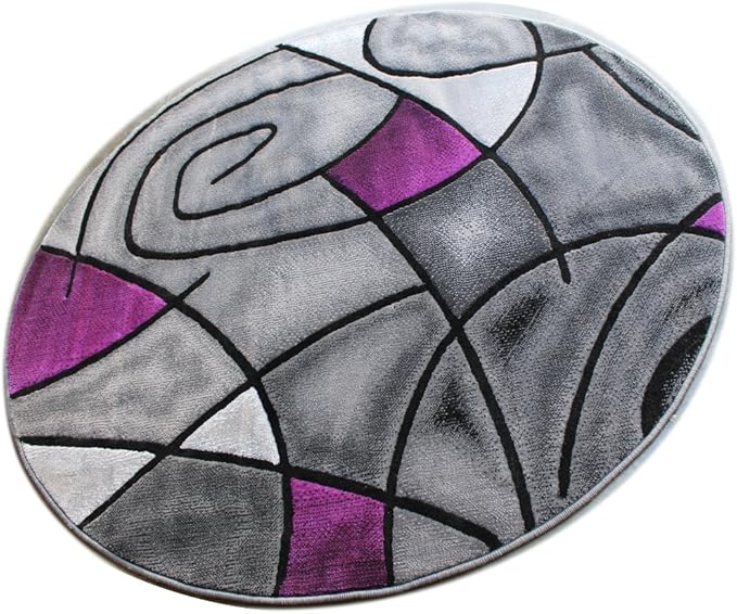 Masada Rugs, Modern Contemporary Round Area Rug, Purple Grey Black (5 Feet X 5 Feet) Round