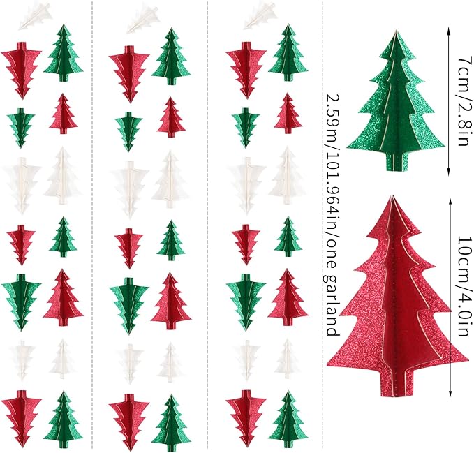 Green-White Red Christmas-Tree Party-Decorations Garland - 25 Ft Hanging Paper Streamers Banner,Birthday Wedding Baby Bridal Shower Bachelorette Decor Ouruola