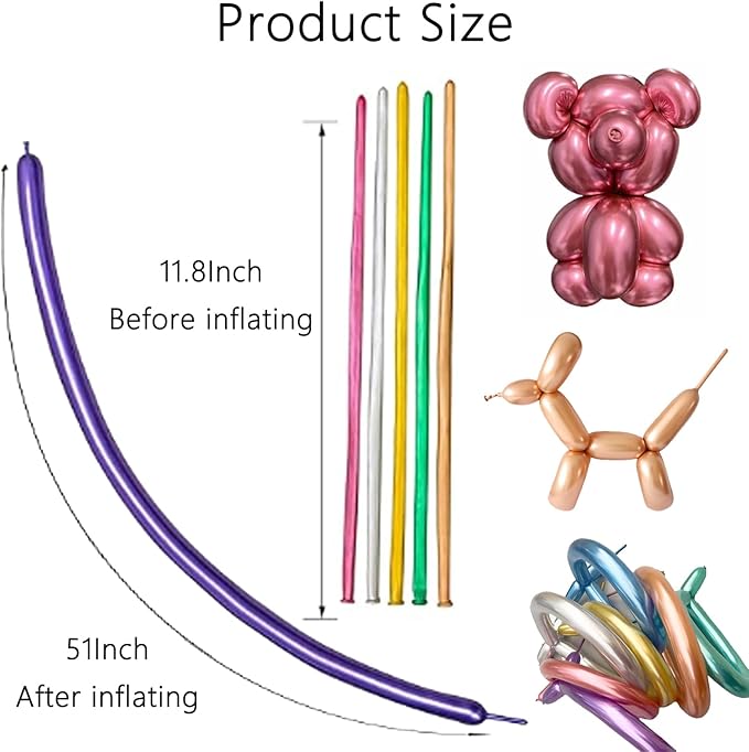 260 Long Balloons 108 Pcs Metallic Long Skinny Balloons 12 Per Color 9 Shimmery Colors for Twisting Animals Clown Long Balloon Supplies Elegant Garland Arch Wedding Birthday Party Decorations