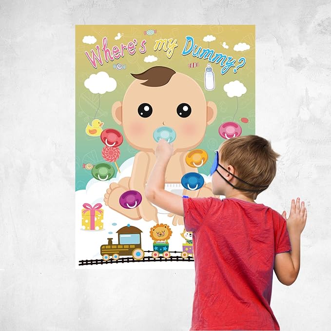 Fepito Baby Shower Party Games - Pin The Dummy On The Baby Game with 24pc Pacifier Stickers