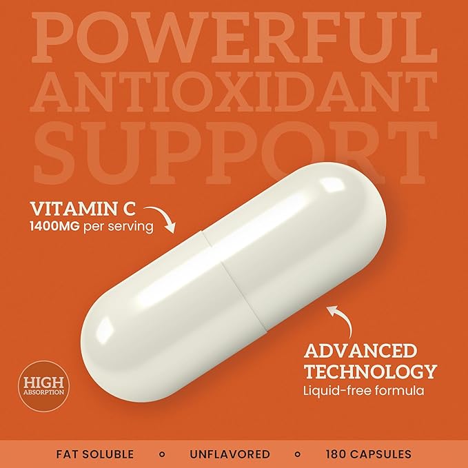 EARTHEN supplements Liposomal Vitamin C | Made with Organic Ingredients | 1400MG Per Serving | 180 Capsule - 90 Serving | Non GMO | Fat Soluble - High Absorption Antioxidant