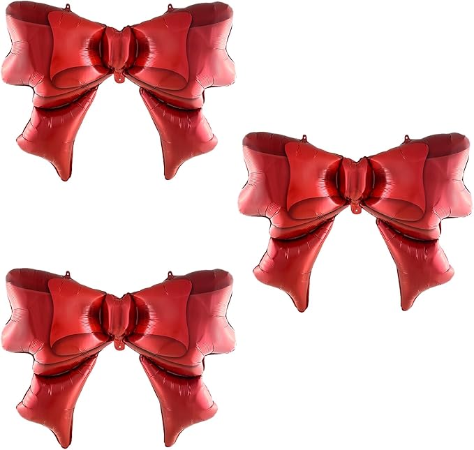 FBQ 3 Pcs Red Bow Balloons Bow Theme Girl Birthday Baby Shower Jumbo Foil Balloon Party Decorations Supplies