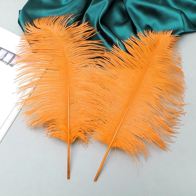 Ballinger Orange Large Ostrich Feathers - 24Pcs 12-14inch Big Feathers for Crafts,Wedding Party Centerpieces and Halloween Home Decor