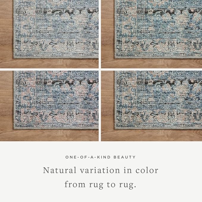 Loloi Amber Lewis Billie Collection, Denim & Blush 6'-0" x 9'-0" Area Rug – Antique & Distressed Accent Rugs for Living Room, Bedroom, Entryway & Hallway, No Shed High Traffic Area Home Decor Rug