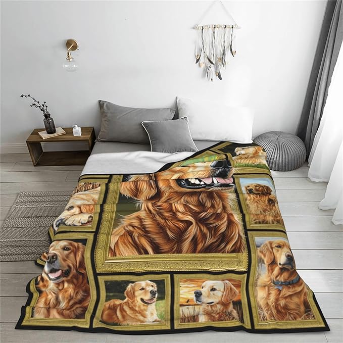 Golden Retriever Gifts Blanket, Dog Throw Blankets, Golden Retriever Gift for Women Men Boys Girls Lover Adult Cozy Fleece Flannel Bedding Stuff Animal Plush for Couch Sofa Bed Decor 80"X60"