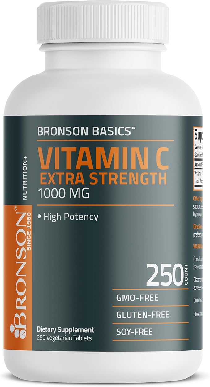 Bronson Vitamin C 1000mg Extra Strength, Supports a Healthy Immune System, High Potency, Non-GMO, 250 Vegetarian Tablets