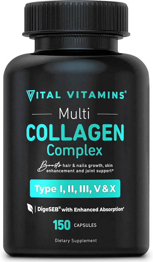 Vital Vitamins Multi Collagen for Women & Men - Type I, II, III, V, X - Grass Fed, Non-GMO - 150 Capsules