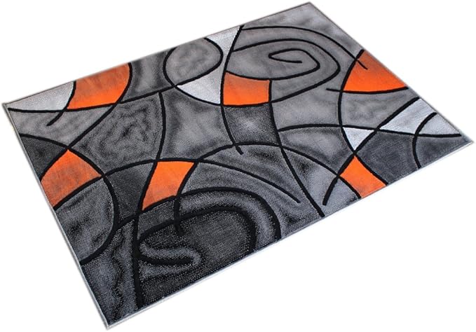 Masada Rugs, Modern Contemporary Area Rug, Orange Grey Black (5 Feet X 7 Feet)