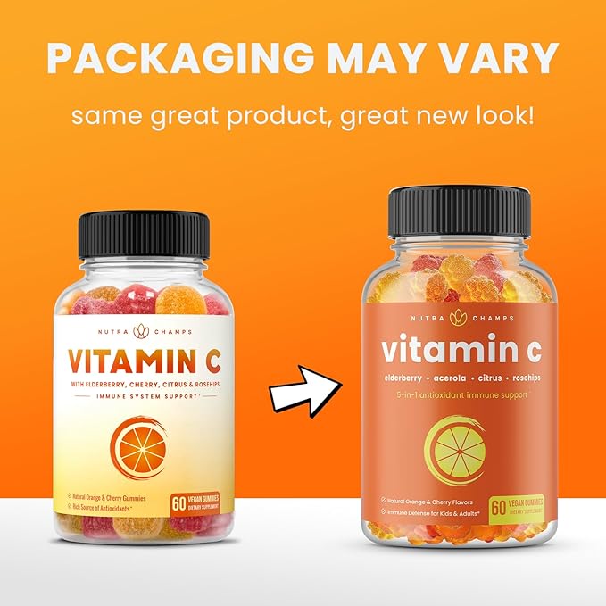 NutraChamps Vitamin C Gummies for Adults & Kids, 5-in-1 Immune System Support with Elderberry, Rosehips, Citrus Bioflavonoids & Acerola Cherry, Immunity Booster Supplement (Pack of 2)