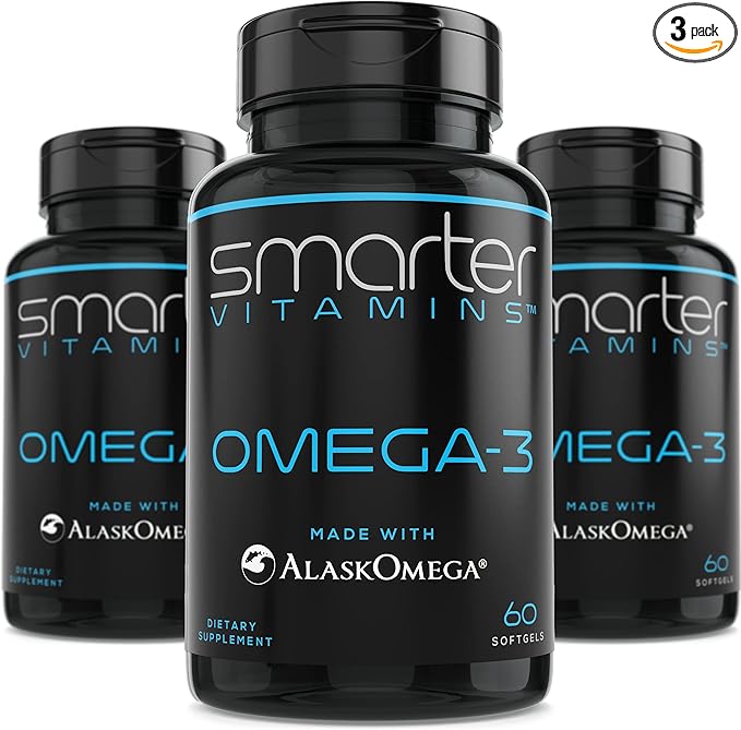 (3 Pack) Smarter Omega 3 Fish Oil, Berry Flavor, Burpless, Tasteless, 2000mg, DHA EPA Triple Strength Brain, Made with AlaskOmega®