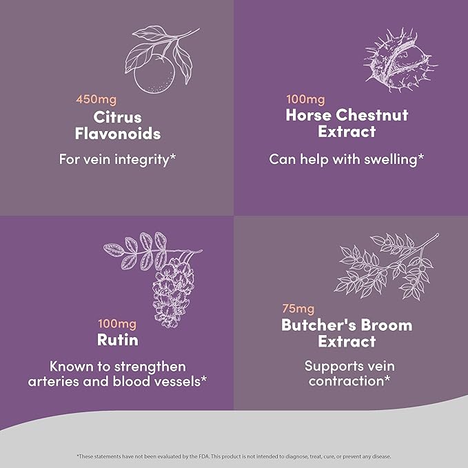 Vein Care Blend - Circulation & Vein Support Supplements - with Rutin, Horse Chestnut Extract, Butcher's Broom & Micronized Citrus Flavonoids - Vegetarian, Non GMO, Gluten Free - 60 Capsules