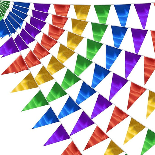 40M/130FT Colorful Triangle Pennant Banner Flag Metallic Fabric Bunting Garland for Christmas Graduation Birthday Wedding Engagement Bachelorette Holiday Halloween Celebration Hen Party Supplies