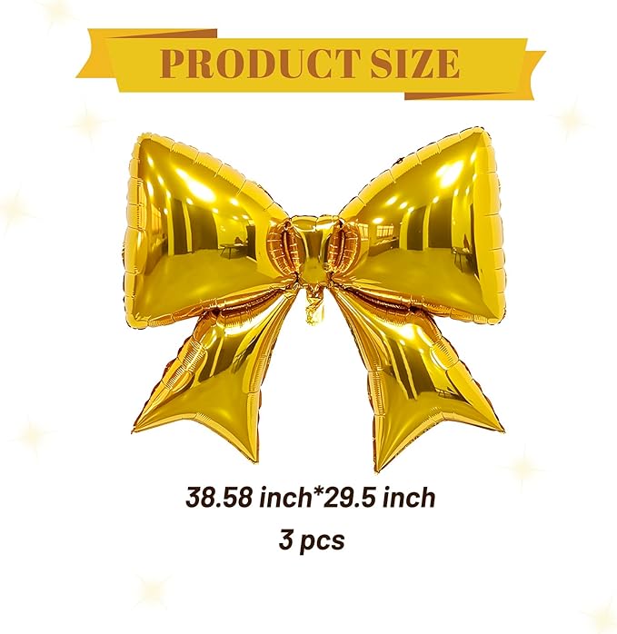 FBQ 3 Pcs Giant Bright Gold Bow Balloons Bow Theme Birthday Party Bachelorette Party Decorations Supplies