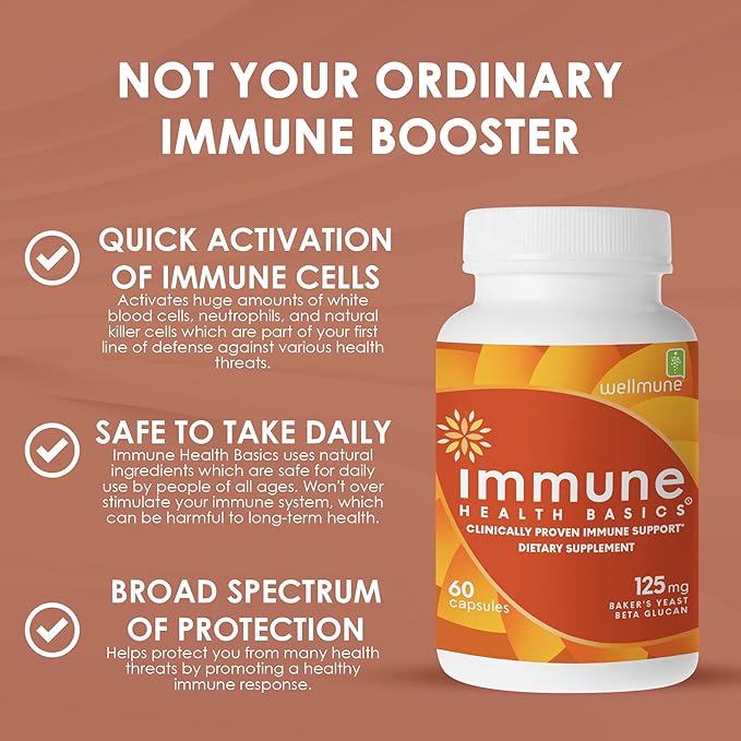 Ultra Strength Immunity - Clinically Proven Immune Support - Wellmune Highly Purified Beta Glucan - Gluten-Free, Non-allergenic, Non-GMO and Vegan Capsules - 60 Capsules, 125 mg