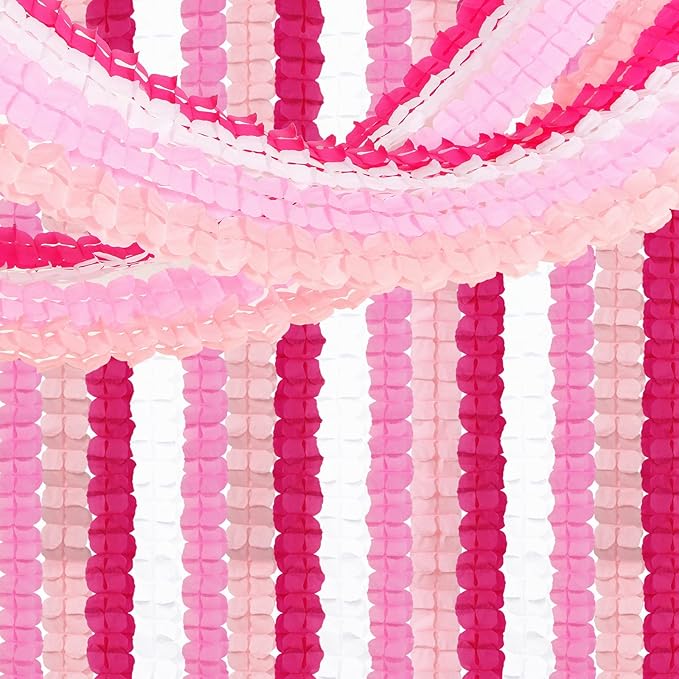 Rose-Red Pink-White Party-Decorations Streamers Garland - 157Ft Four-Leaf Clover Hanging Banner,Wedding Girl Birthday Baby Bridal Shower Engagement Bachelorette Decor Hugtmr