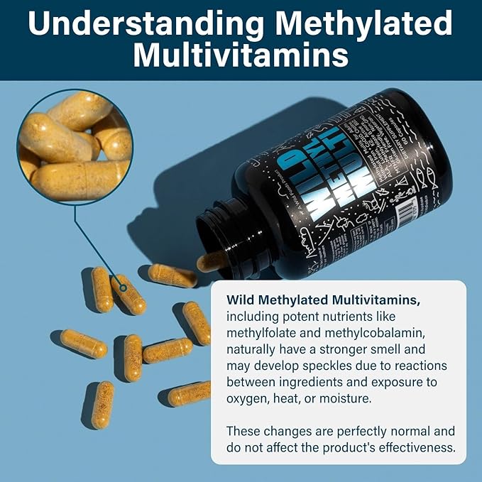 Wild Methylated Multivitamin for Women & Men | Daily Multi Vitamin | MTHFR Supplement Without Iron | Methylated B12, Folate, Vitamin C, A, K2, D, E, Choline, Biotin, ALA, CoQ10 & More (60 Capsules)