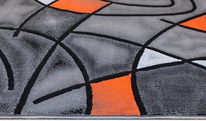 Masada Rugs, Modern Contemporary Area Rug, Orange Grey Black (8 Feet X 10 Feet)