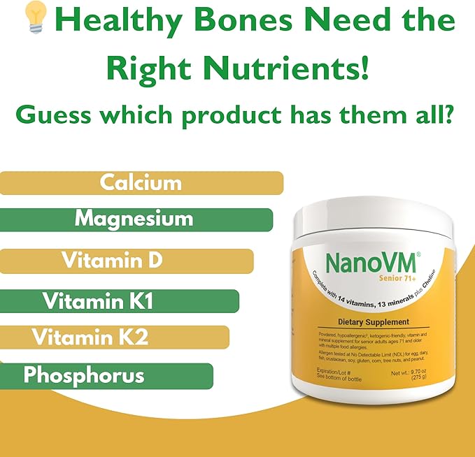 Senior 71+, Allergen-Free Vitamin Supplements, Unflavored Multivitamin Powder with 14 Vitamins & 13 Minerals, Low-Carbohydrate Mineral Supplements, 275g - Solace Nutrition