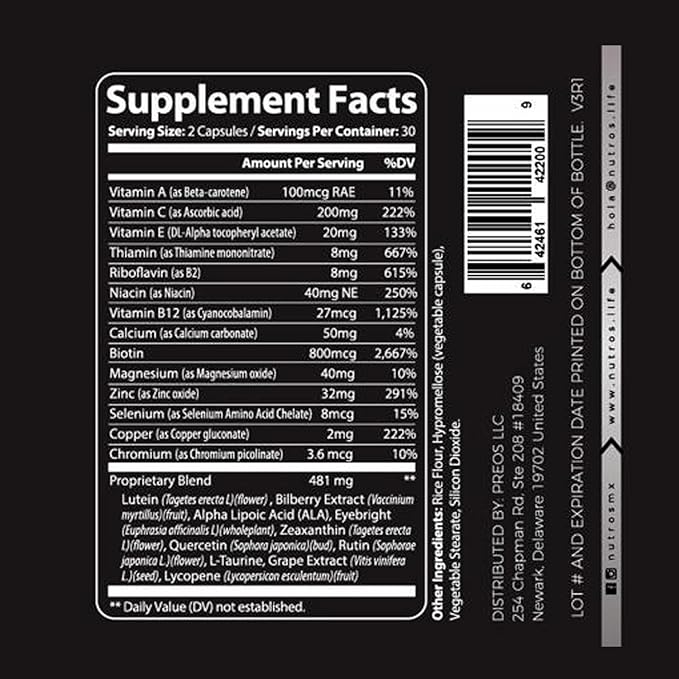 Vision Boost | Vitamin Eye Supplement with Lutein & Zeaxanthin | Advanced Formula for Eye Wellness - 60 Vegan Capsules