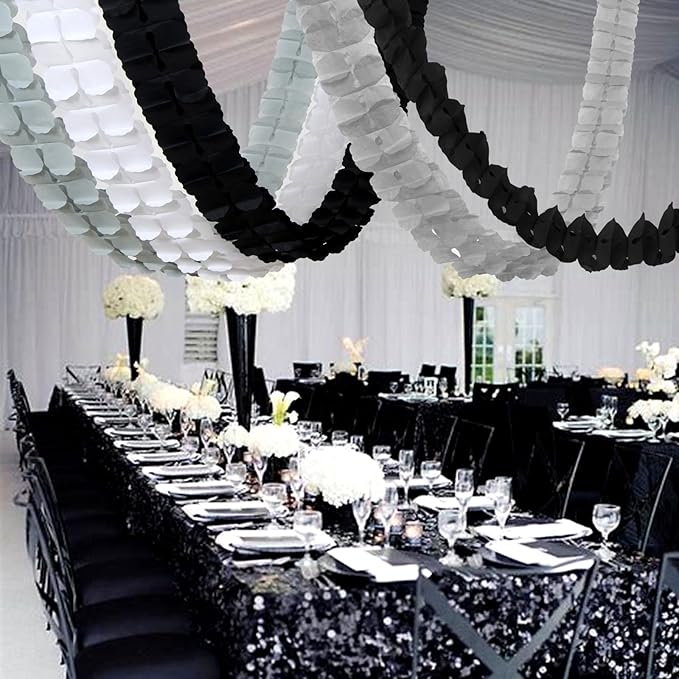 Black White-Silver Party-Decorations Streamers Garland - 157Ft Graduation Four-Leaf Clover Hanging Banner,Men Boys Birthday Engagement Wedding Baby Bridal Shower New Years Supplies Decor Hugtmr