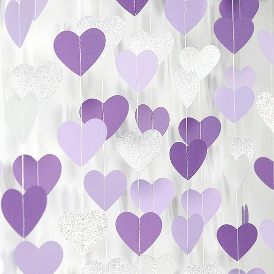 Purple Silver Birthday Party-Decorations Streamers - 52FT Graduation Hanging Heart Garland Banner,Baby Bridal Shower Engagement Wedding Anniversary Bachelorette Backdrop Decor Hugtmr