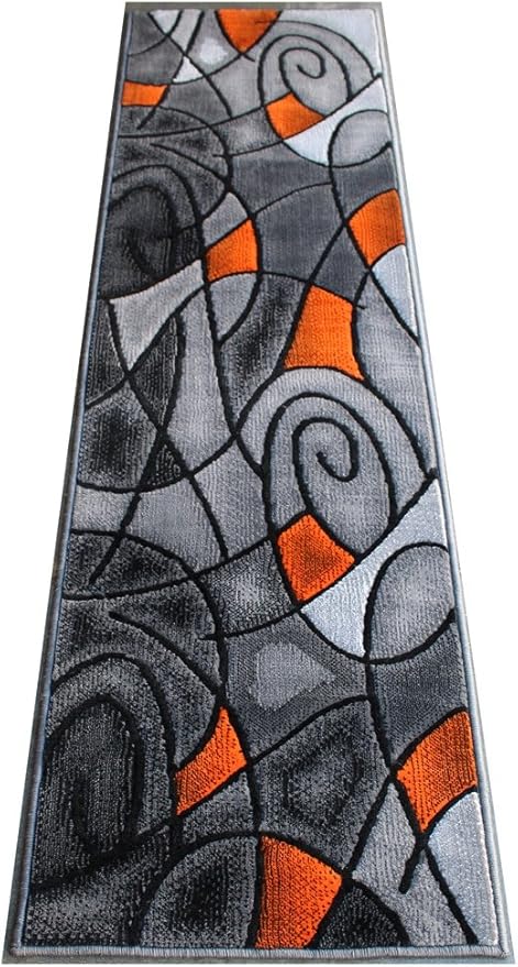 Masada Rugs, Modern Contemporary Runner Area Rug, Orange Grey Black (2 Feet X 7 Feet)