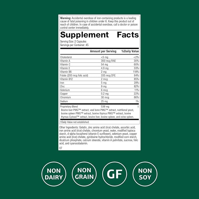 Standard Process Inc. Immuplex - Daily Immune Support Supplement with Folate, Iron, Vitamin C & Vitamin A - Mineral Supplement with Antioxidant Ingredients - 90 Capsules