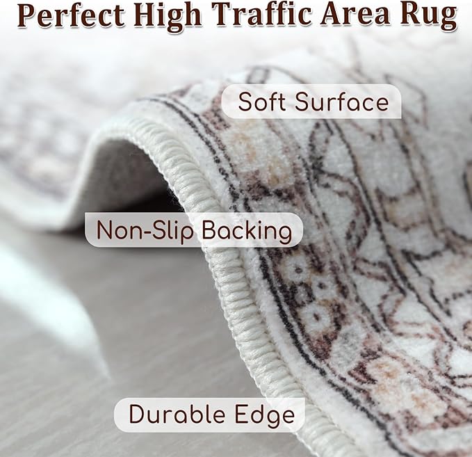 Area Rug 5x7 for Living Room Bedroom, Non-Slip Dining Room Rugs, Extra Soft Non Shedding Non Skid Durable Vintage Carpet 5x7 Washable Area Rug Machine Washable Area Rugs…