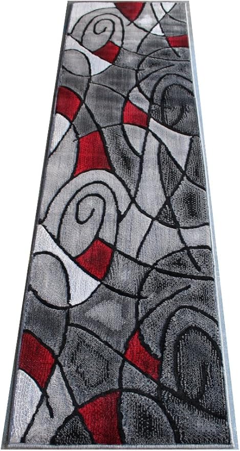 Masada Rugs, Modern Contemporary Runner Area Rug, Red Grey Black. (2 Feet X 7 Feet)