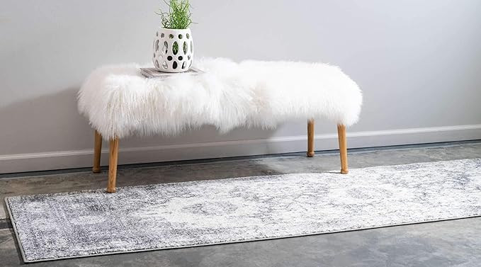 Unique Loom Rosso Collection Traditional, Vintage, Medallion, Border, Distressed, Southwestern Area Rug, 2 ft 7 in x 10 ft, Gray/Ivory