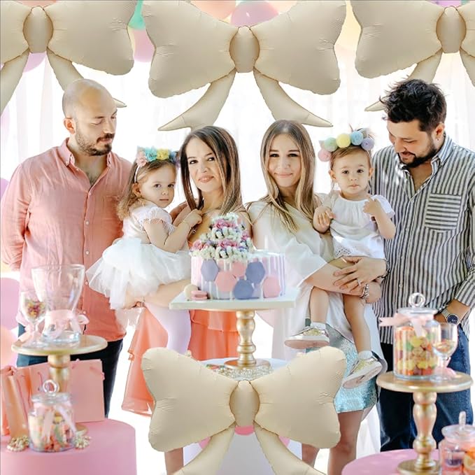 FBQ 6 Pcs White Bow Balloon Bow Theme Party Baby Shower Birthday Party Girls Kids Foil Balloon Decoration Supplies