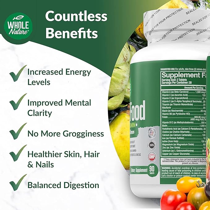 Whole Food Multivitamin for Men and Women Complete Daily Superfood Vitamins Plus Minerals Digestive Enzymes, Probiotics and Omegas. Plant Based Multi Vitamin, Non GMO (3)