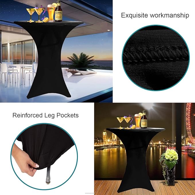 RELIANCER 2 Pack Cocktail Table Covers,36"x43" Fitted Spandex Tablecloth,Stretch Round Highboy Tables Cover,Elastic High Top Table Cloths for Outdoor Party,Wedding,Bar,Birthday,Banquet,Trade Show