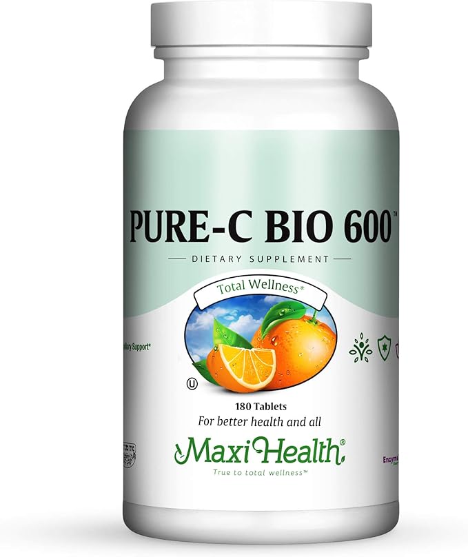 Vitamin C Complex 600 mg Supplement – Recommended Daily Dose Vitamin C Tablets with Lemon Bioflavonoids, Calcium & Phosphorus – Immune Health Support – Pure-C Bio 600 Non-GMO, VIT C Vegan 180 Tablets