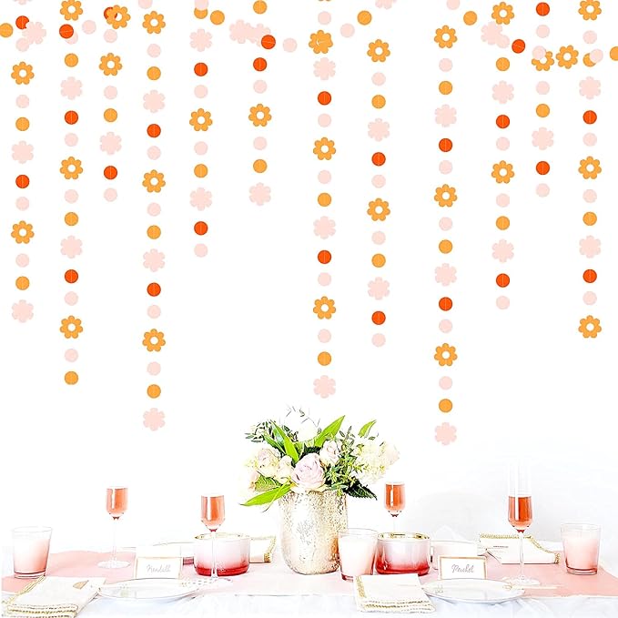 Fall-Boho Pink-Orange Thanksgiving Party-Decorations Garland - 64Ft Autumn Harvest Friendsgiving Paper Streamers Banner,Birthday Bridal Wedding Engagement Bachelorette Decor Ouruola