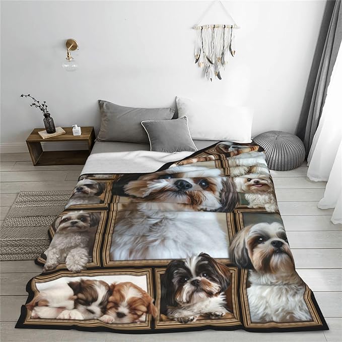 Shih Tzu Gifts Blanket, Shih Tzu Throw Blankets, Dog Gift for Women Men Boys Girls Lover Adult Cozy Fleece Flannel Bedding Stuff Animal Plush for Couch Sofa Bed Decor 60"X50"