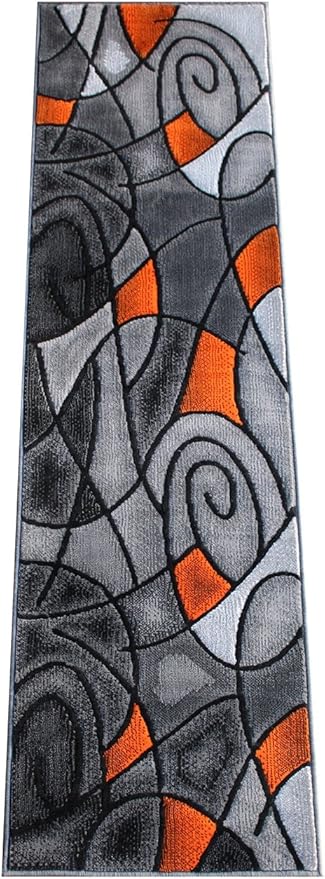 Masada Rugs, Modern Contemporary Runner Area Rug, Orange Grey Black (2 Feet X 7 Feet)