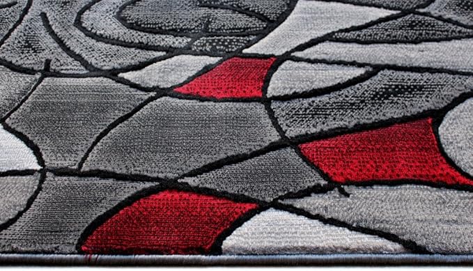 Masada Rugs, Modern Contemporary Runner Area Rug, Red Grey Black. (2 Feet X 7 Feet)