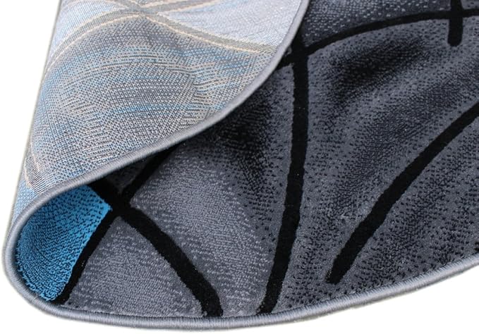 Masada Rugs, Modern Contemporary Round Area Rug, Blue Grey Black (5 Feet X 5 Feet) Round