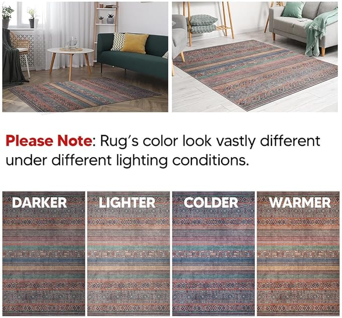 Keen Home Design 8x10 Rug - Machine Washable Area Rug with Non-Slip Backing, Ideal for Living Room, Dining Room, Bedroom - Vintage, Easy Clean, Durable, Low Pile Rug - (8' x 10')