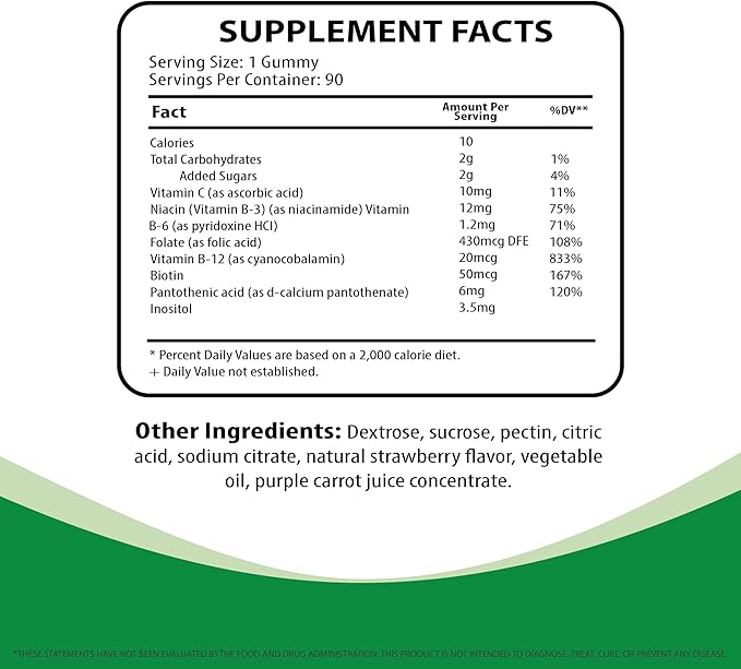 Vitamin B Complex Gummies–High Potency B Complex Vitamins Gummies with Methyl B12, Folate, Biotin & Vitamin C – Non-GMO, Vegan, Gluten-Free – 90 Gummies – Made in USA