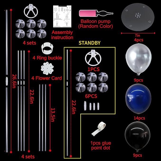 TONIFUL 4 Set Black and Blue Silver Balloon Centerpieces for Table,Balloon Stand Kit for Graduation Decorations 2025,Blue Party Decorations,Retirement,Birthday Decoration for men,Father's Day