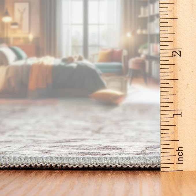 ReaLife Rugs Machine Washable Area Rug - Living Room Bedroom Bathroom Kitchen Entryway Office - Padded Low Pile Stain Resistant Premium - Boho Farmhouse Vintage - Lyle - Beige Ivory 5' x 7'