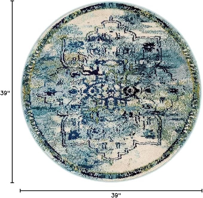 Unique Loom Medici Collection Traditional Medallion Floral Vintage Blue Round Rug (3' 3 x 3' 3)
